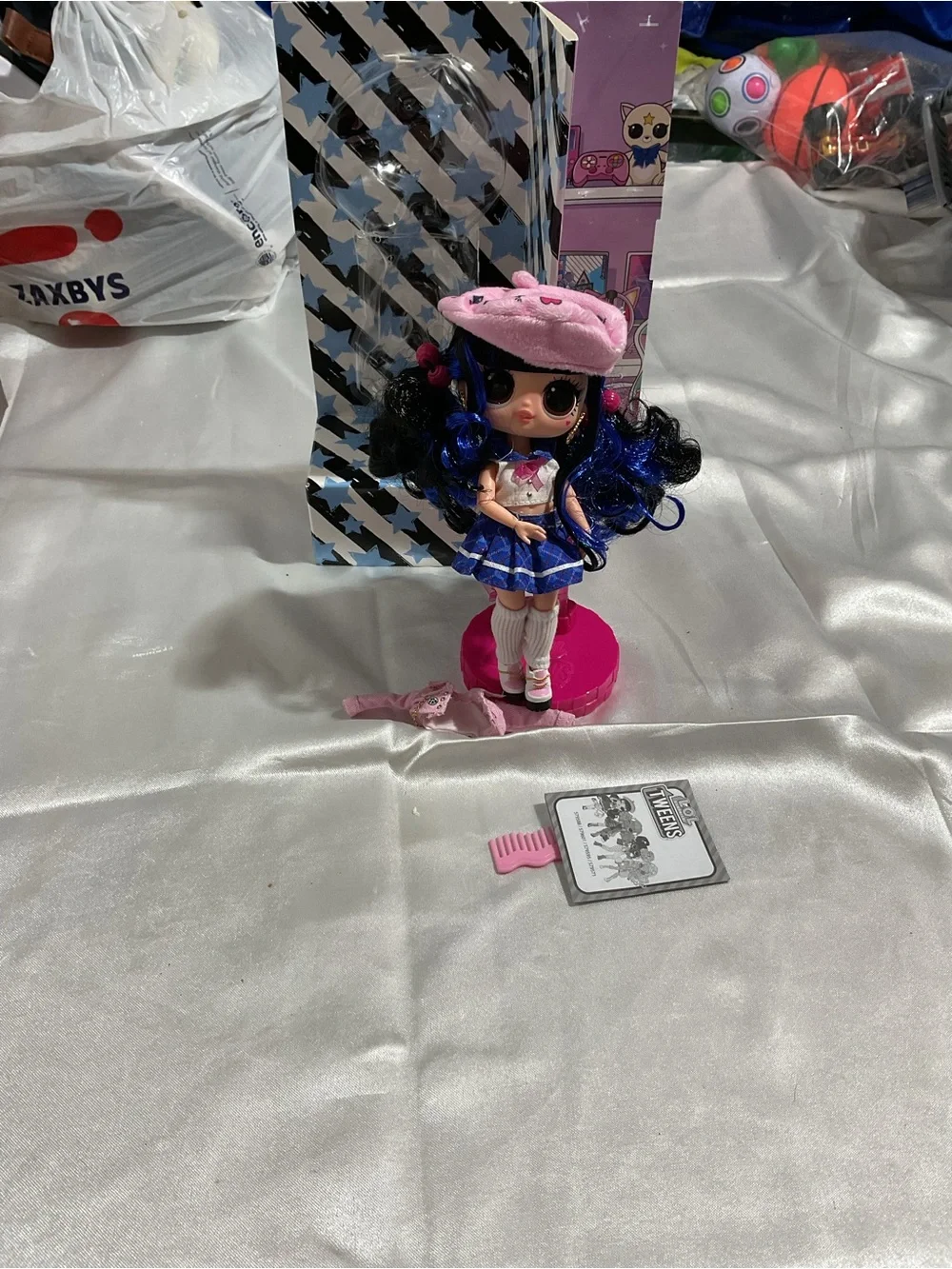 Blue & Pink Fashion Doll with Beret and Stand